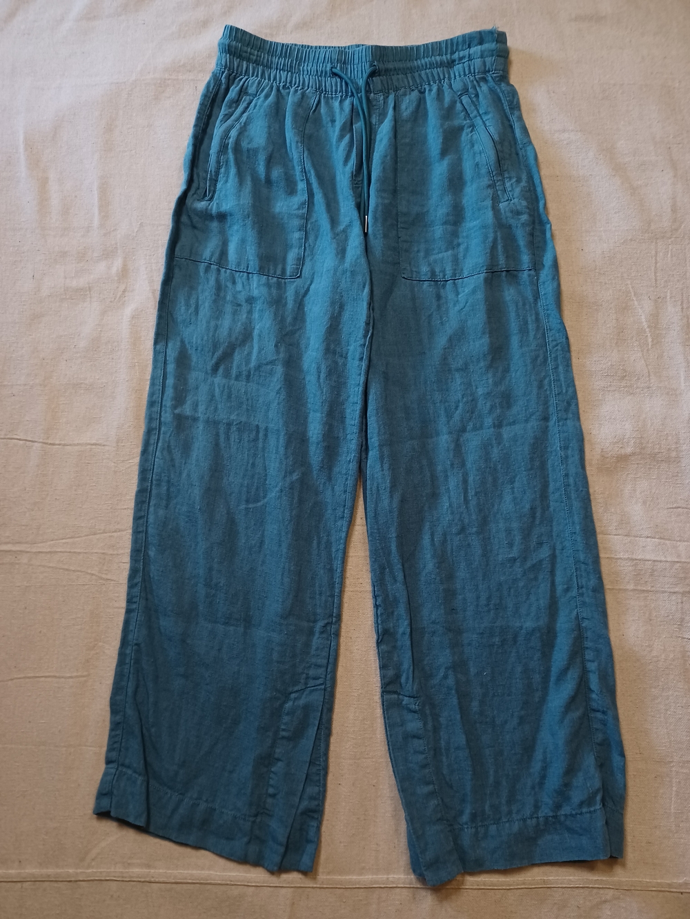 Athleta Teal Drawstring Wide Leg Linen Pants Women's Size 2 Petite